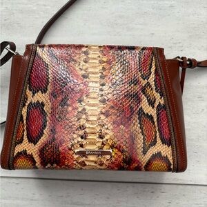 Brahmin Red and Brown Snake Print Crossbody Bag